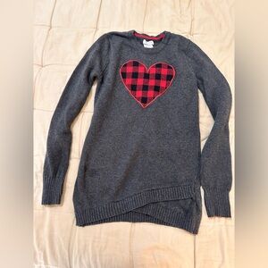 Tahari Charcoal Sweater with Red Plaid Heart